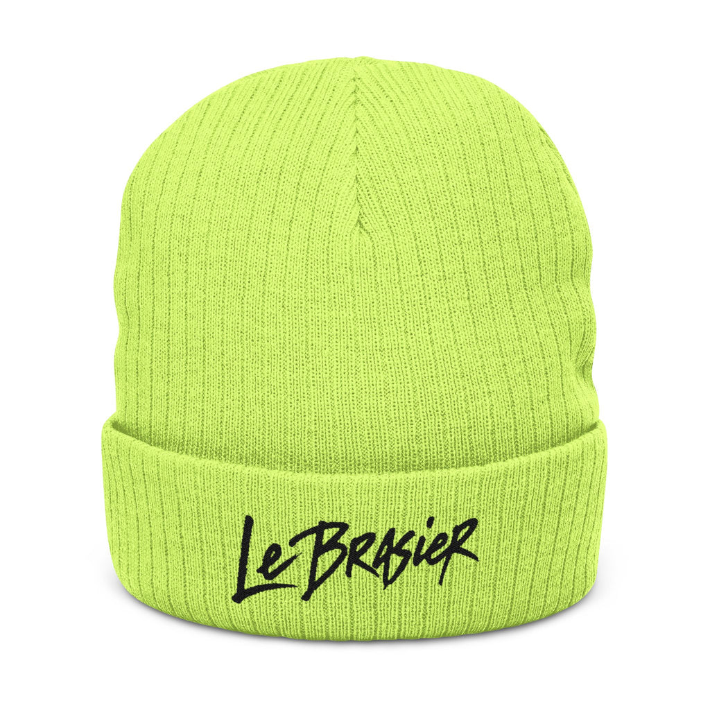 Embroidered Ribbed Beanie — 'Le Brasier' Streetwear Knit Cap