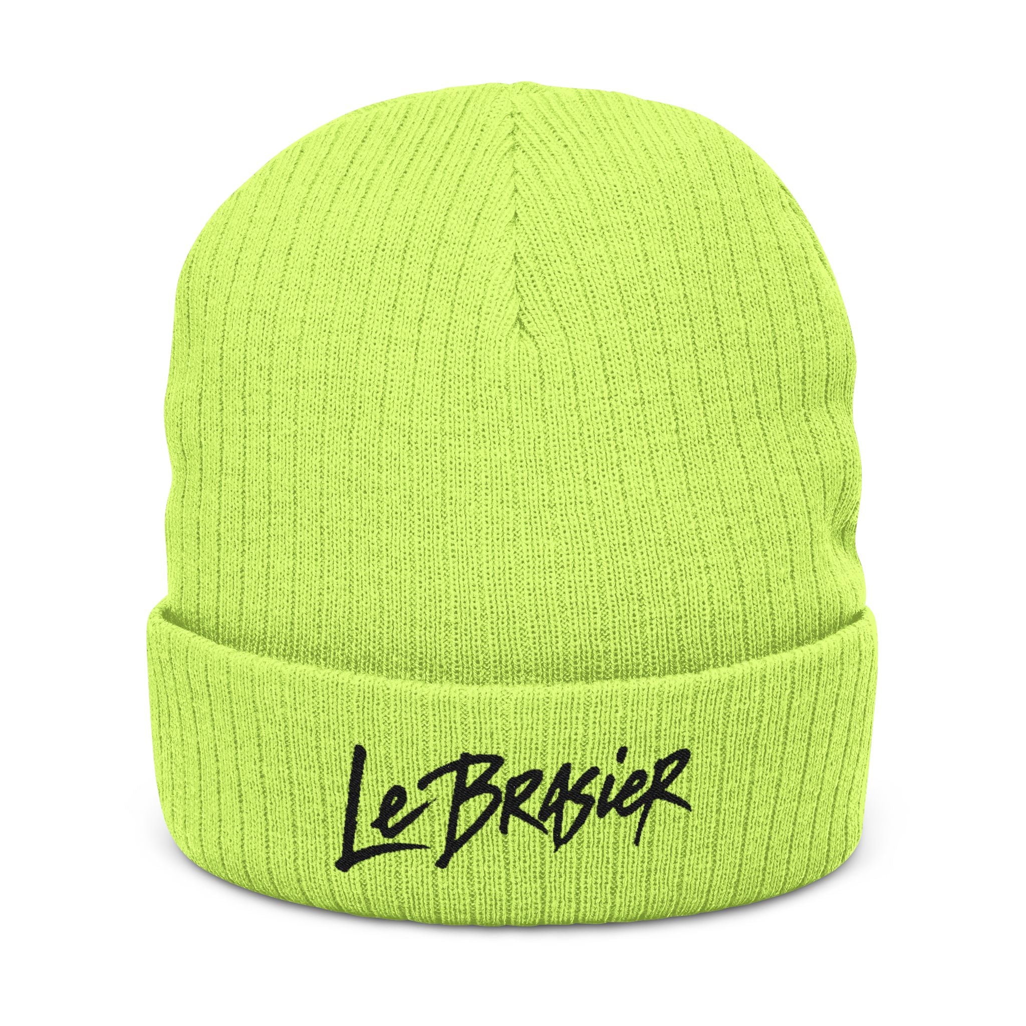 Embroidered Ribbed Beanie — 'Le Brasier' Streetwear Knit Cap