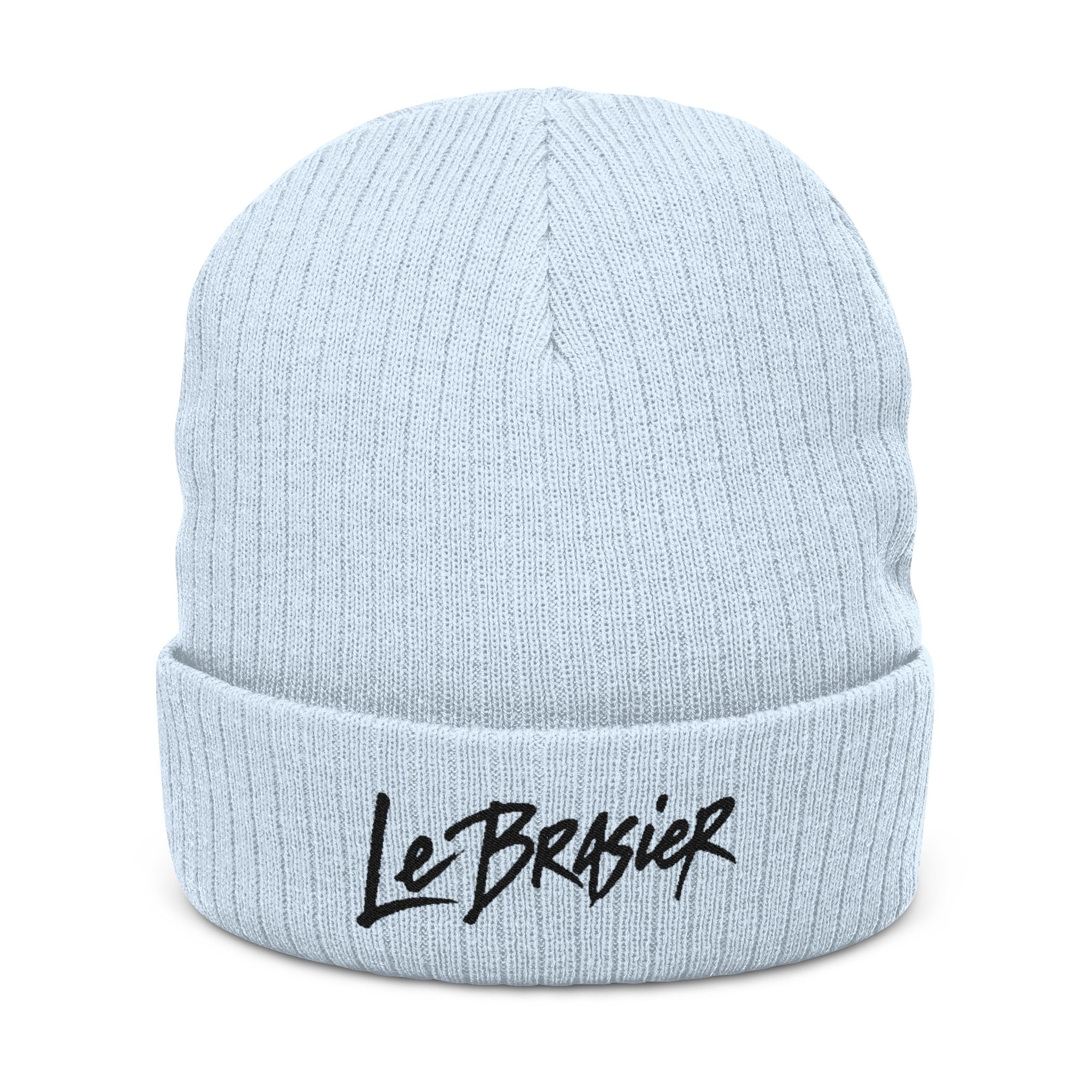 Embroidered Ribbed Beanie — 'Le Brasier' Streetwear Knit Cap