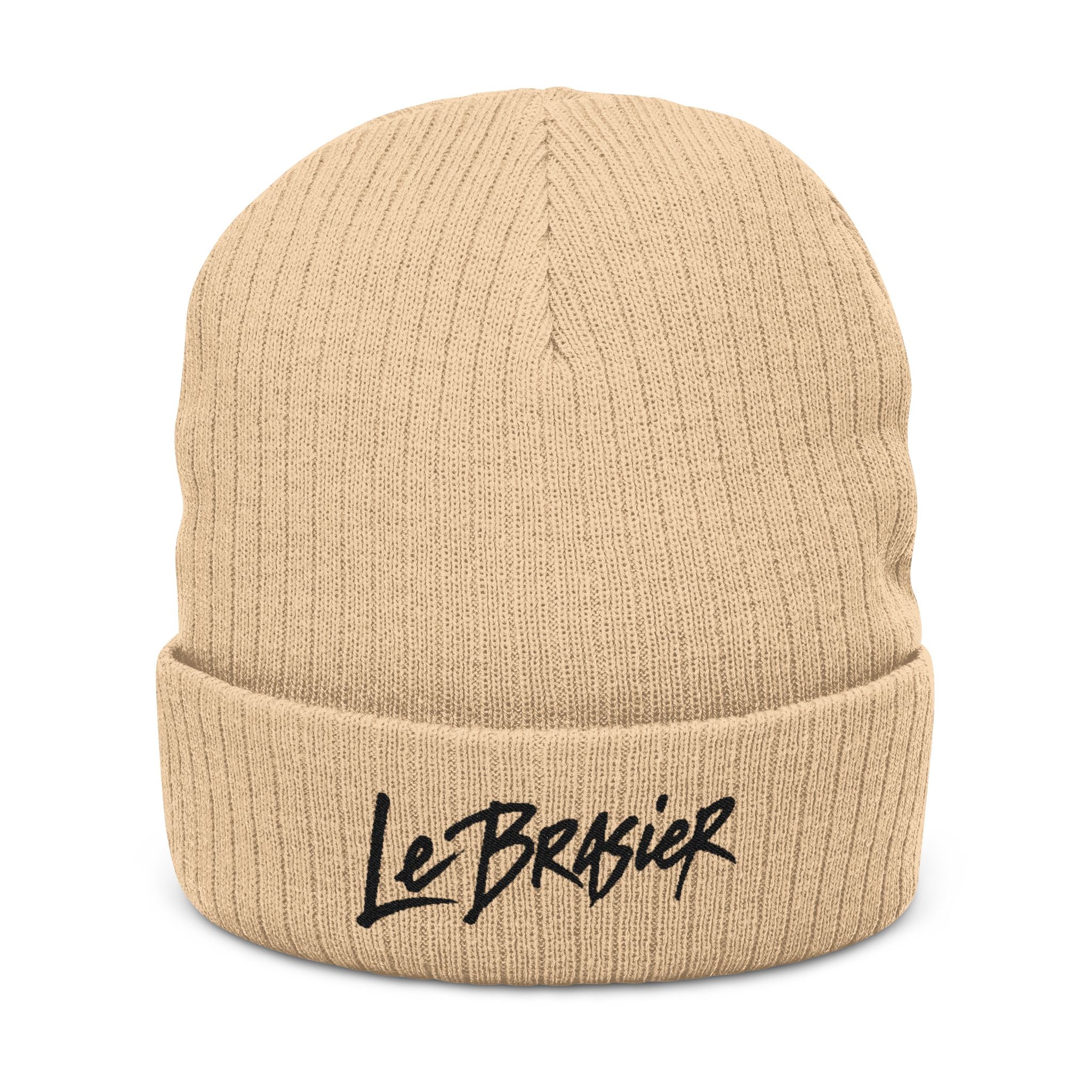 Embroidered Ribbed Beanie — 'Le Brasier' Streetwear Knit Cap