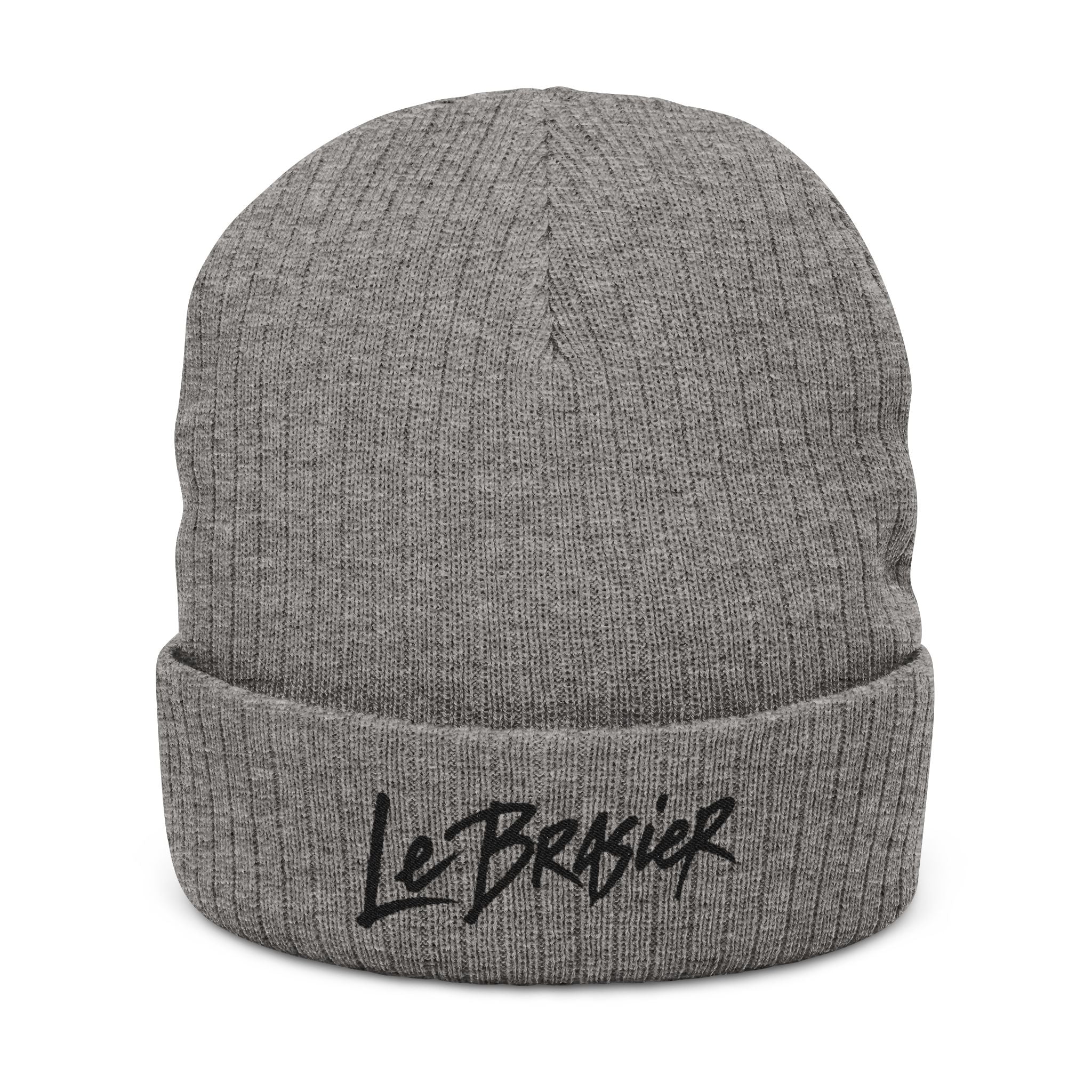 Embroidered Ribbed Beanie — 'Le Brasier' Streetwear Knit Cap